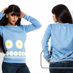 New style Blue Daisy Long sleeves Sweater Top Size S